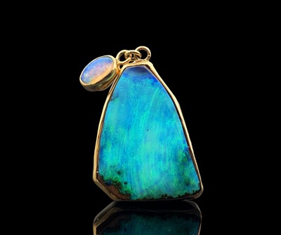 Lot 335 - A double opal pendant mounted in 9ct gold by...