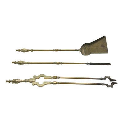 Lot 199 - A set of three Victorian brass fire irons,...