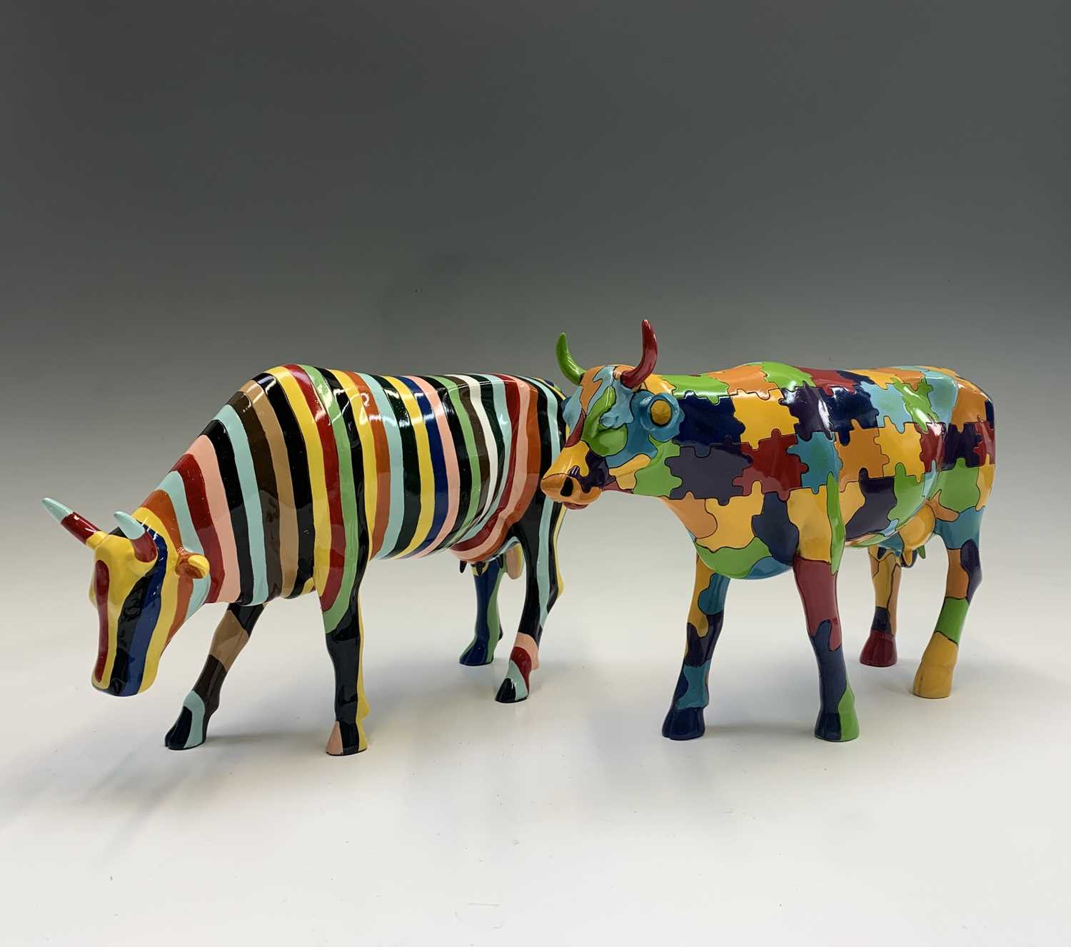 Lot 417 - Two Cow Parade cow sculptures - 'Striped Cow'...