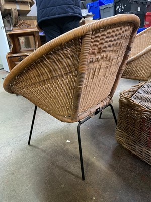 Lot 3247 - A pair of retro cane conservatory chairs, mid...