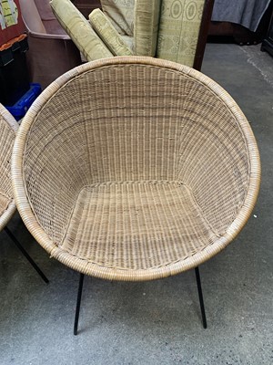 Lot 3247 - A pair of retro cane conservatory chairs, mid...