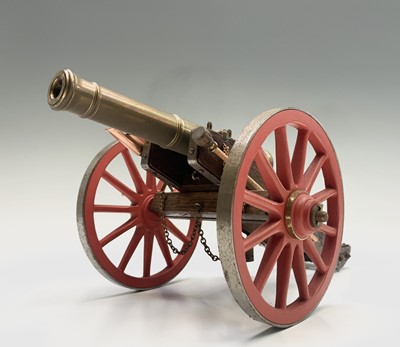 Lot 421 - A model cannon, mid 20th century, with brass...