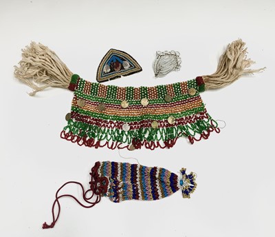 Lot 40 - Tribal beaded collar with brass and white...