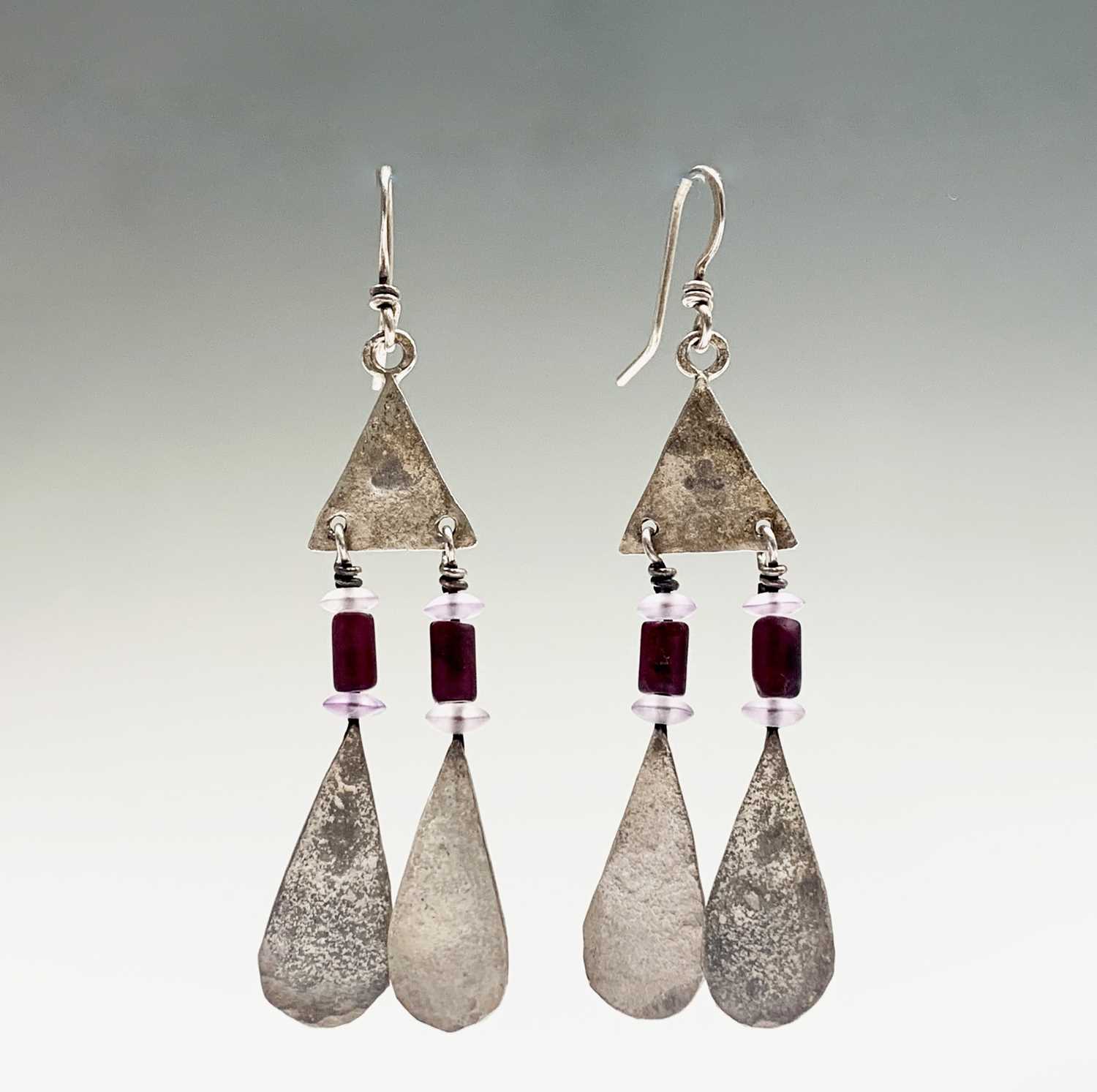 Lot 99 - A pair of Guy Royle silver and stone earrings,...