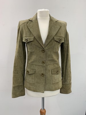 Lot 2860 - An olive green suede jacket together with a...