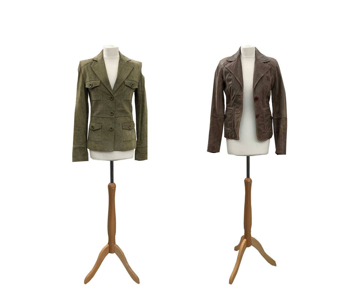 Lot 2860 - An olive green suede jacket together with a...