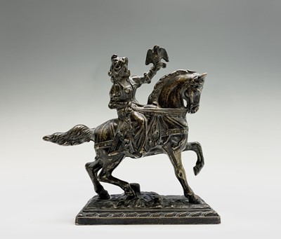 Lot 435 - A cast brass sculpture of a falconer on...