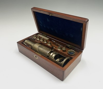 Lot 459 - A Victorian lacquered brass field microscope,...