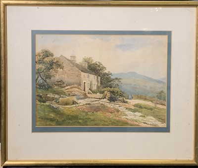 Lot 1473 - A Victorian watercolour of a hillside cottage,...