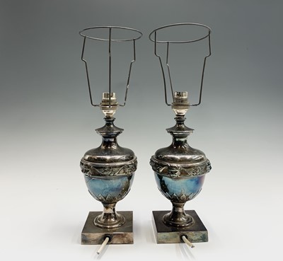 Lot 447 - A pair of Edwardian silver plated urn shaped...