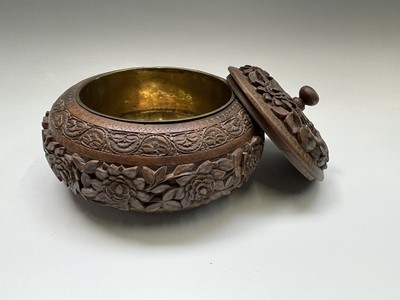 Lot 1026 - A Kashmir carved wood tray and bowl, mid 20th...