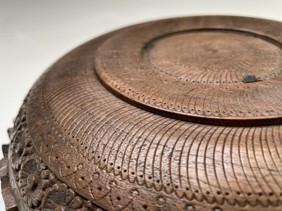 Lot 1026 - A Kashmir carved wood tray and bowl, mid 20th...