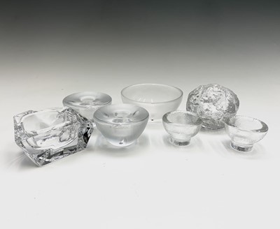 Lot 943 - A pair of Orrefors glass candle holders,...