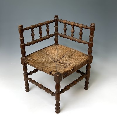 Lot 331 - A beech wood corner childs chair, 19th century,...