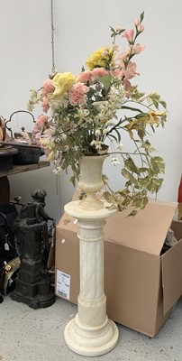 Lot 592 - An alabaster pedestal, height 66cm, and an...