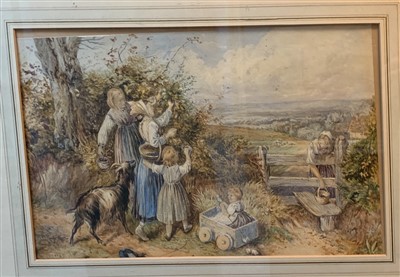 Lot 630 - A Victorian watercolour of children blackberry...