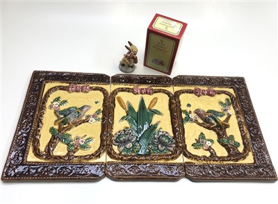 Lot 968 - Three Victorian majolica style ceramic tiles,...