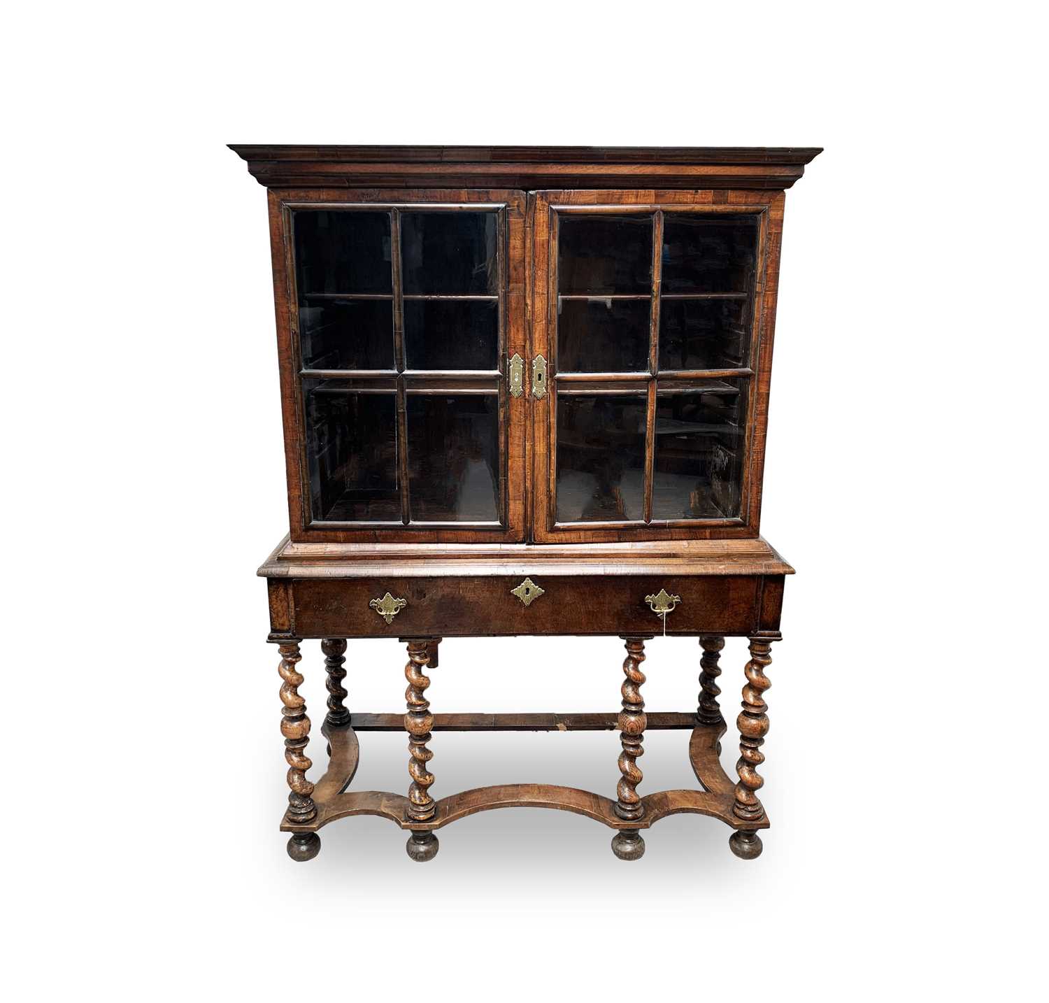Lot 3007 - A William and Mary style walnut cabinet on...