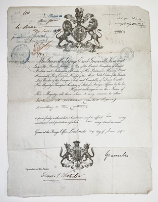 Lot 1336 - EPHEMERA. Passport for Sir Ernest A Waterlow...