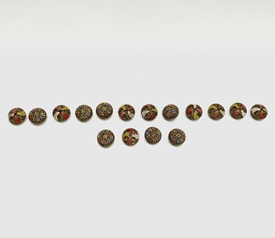 Lot 2876 - A set of seven enamelled gilt metal buttons,...