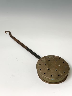 Lot 264 - A brass and iron chestnut roaster, early 20th...