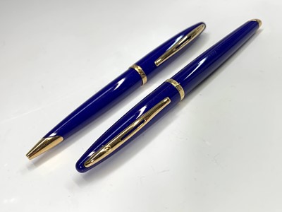 Lot 1143 - A Waterman Careine blue fountain pen with 18ct...