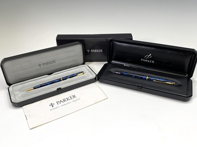 Lot 1147 - A Parker blue Insignia fountain pen, cased and...