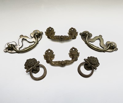 Lot 271 - Three pairs of brass cabinet carrying handles,...