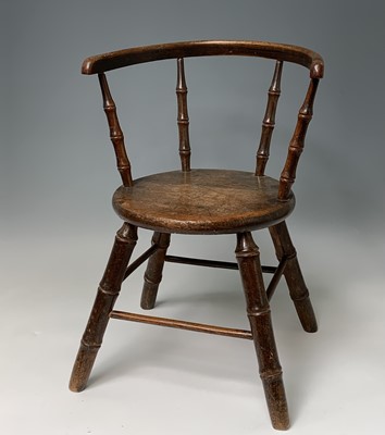 Lot 259 - A beech faux bamboo childs chair, 19th century,...