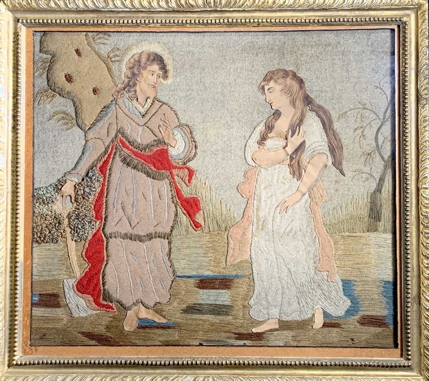 Lot 96 - A silk and stumpwork embroidered picture of...