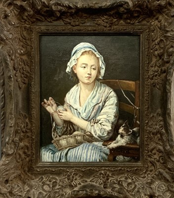 Lot 1133 - After Jean-Baptiste GREUZE The Wool Winder Oil...