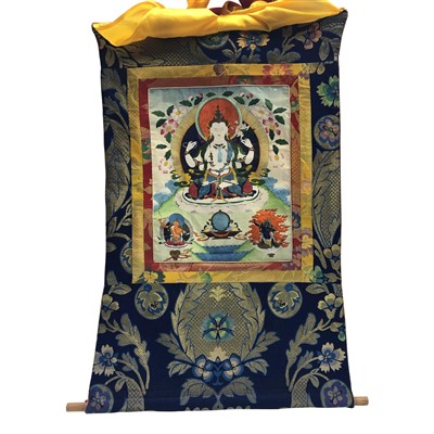 Lot 737 - A Tibetan painted and silk Thangka, signed and...