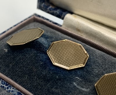 Lot 466 - A pair of 9ct gold cuff links, octagonal with...