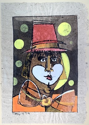 Lot 1052 - Geoffrey KEY (1941) The Clown Mixed media...