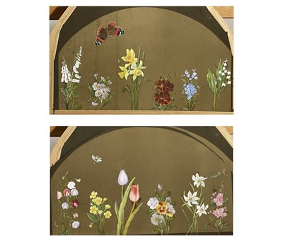 Lot 1507 - Two antique floral paintings on silk, unframed,...