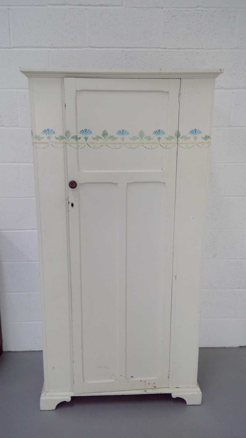 Lot 1 - A white-painted and stencilled single wardrobe...