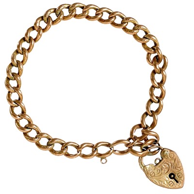 Lot 45 - A 9ct rose gold curb link bracelet with padlock clasp.