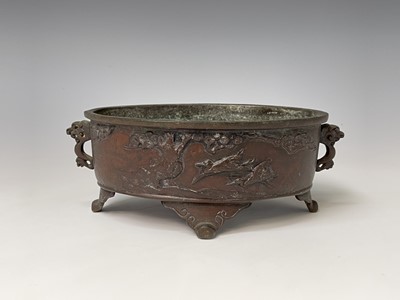 Lot 326 - A Japanese bronze twin handled censer, Meiji...