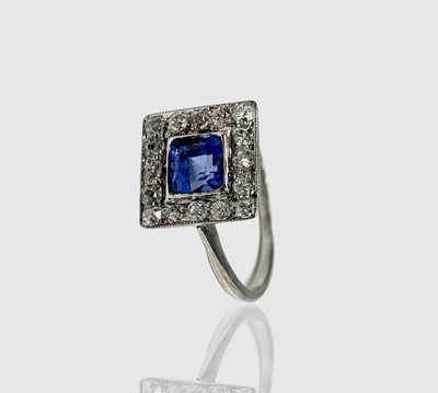 Lot 62 - A white gold or platinum sapphire and diamond...