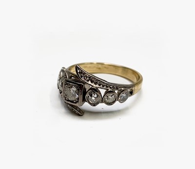 Lot 87 - An antique style gold ring set with navette...