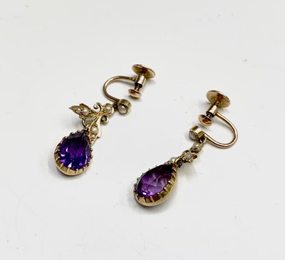 Lot 76 - A pair of Victorian 15ct gold amethyst and...