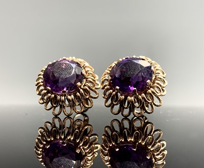Lot 403 - A pair of high purity 1950s clip-on amethyst...