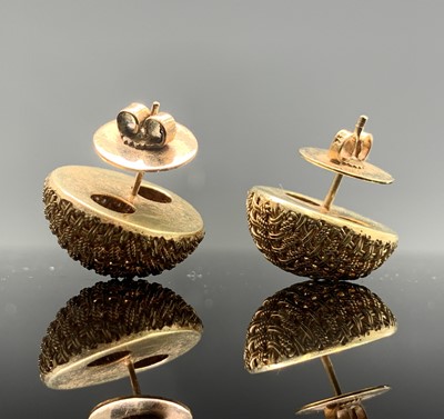Lot 365 - A pair of 18ct gold basket work dome earrings...