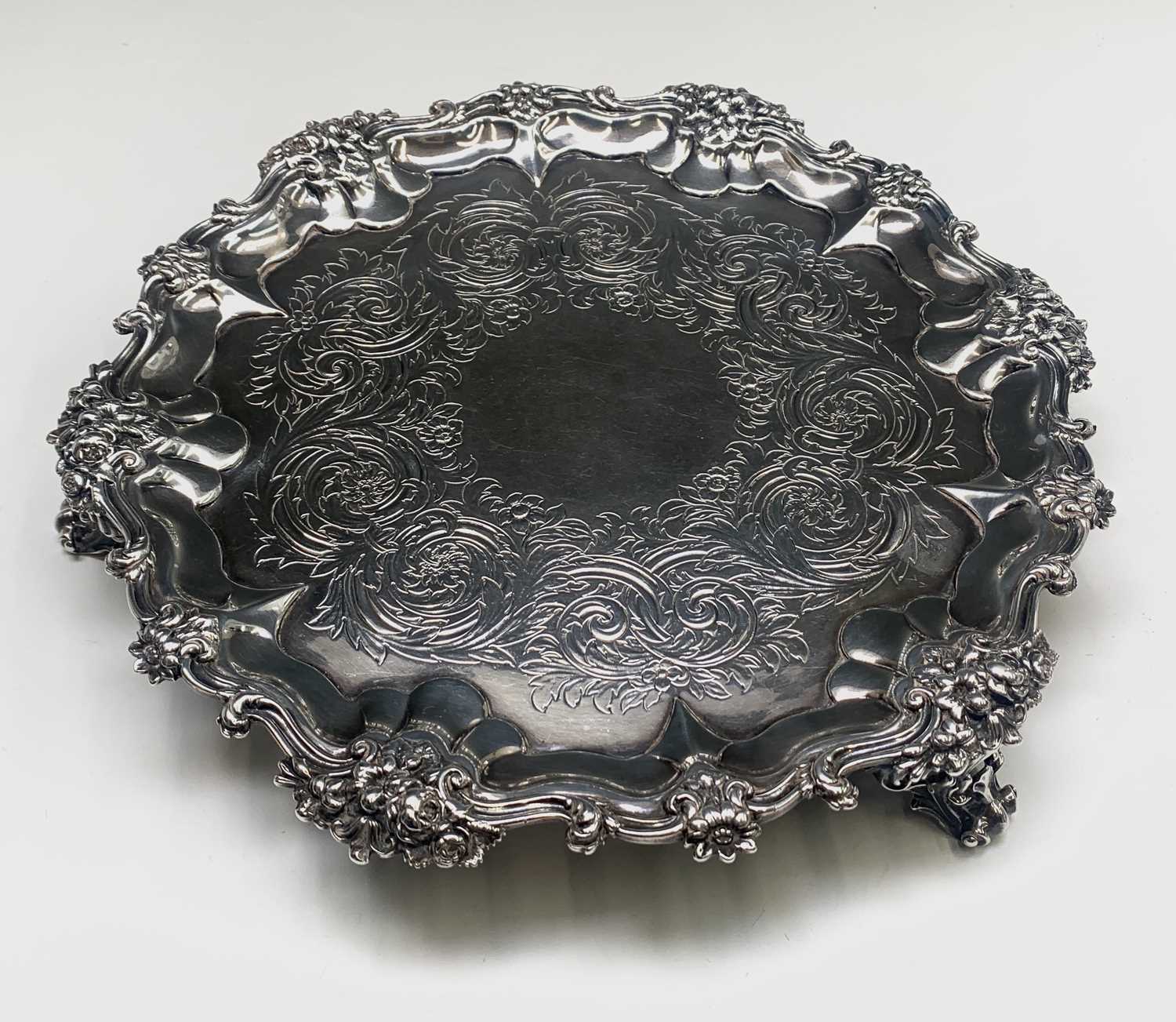 Lot 1001 - A William IV Silver Salver with scrolling...