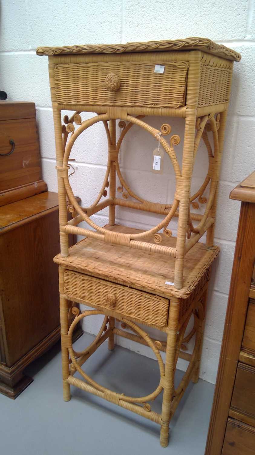 Lot 12 - Pair of cane and wicker bedside tables, each...