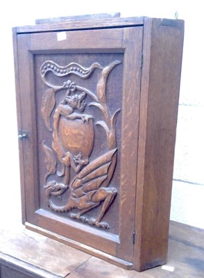Lot 17 - Oak carved wall hanging corner cabinet Height...