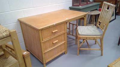 Lot 30 - Cane and wicker desk and matching chair. desk...