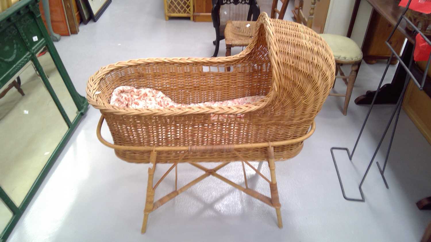 Lot 35 - Cane and wicker cot and stand.