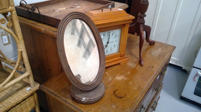 Lot 49 - Bent cane mirror with a clock/jewelry box