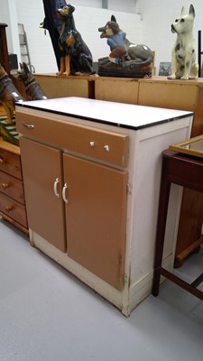 Lot 63 - Vintage kitchen cupboards with enamel top....
